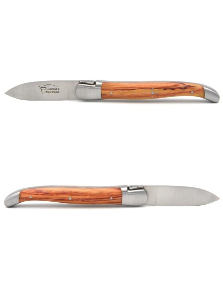 Laguiole Austernmesser, Heftbacken aus mattem Edelstahl, Griff aus Rosenholz
