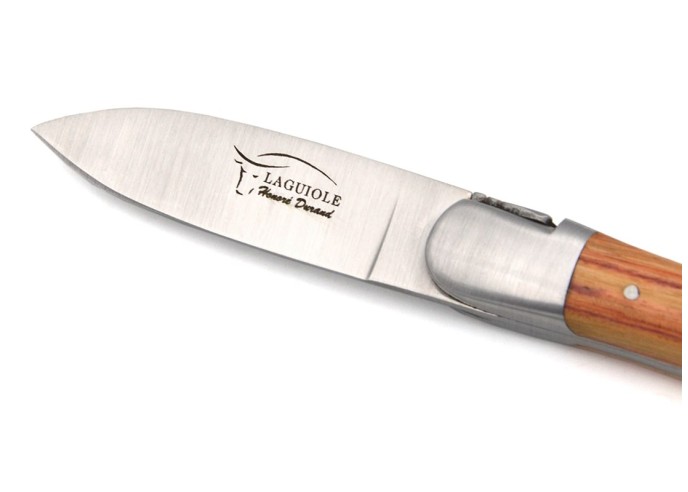 Laguiole Austernmesser, Heftbacken aus mattem Edelstahl, Griff aus Rosenholz