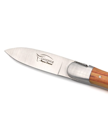 Laguiole oyster knife with matt stainless steel bolsters. Rosewood handle