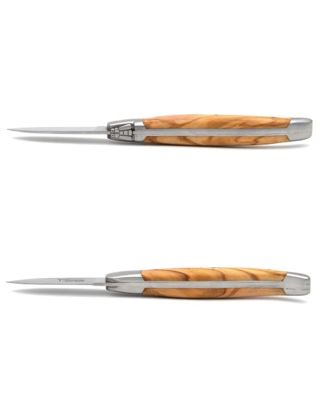 Laguiole Austernmesser, Heftbacken aus mattem Edelstahl, Griff aus Olivenholz