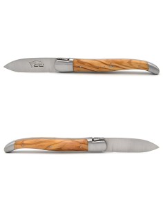 Couteaux à huîtres Laguiole, mitres inox mat, manche bois d'olivier