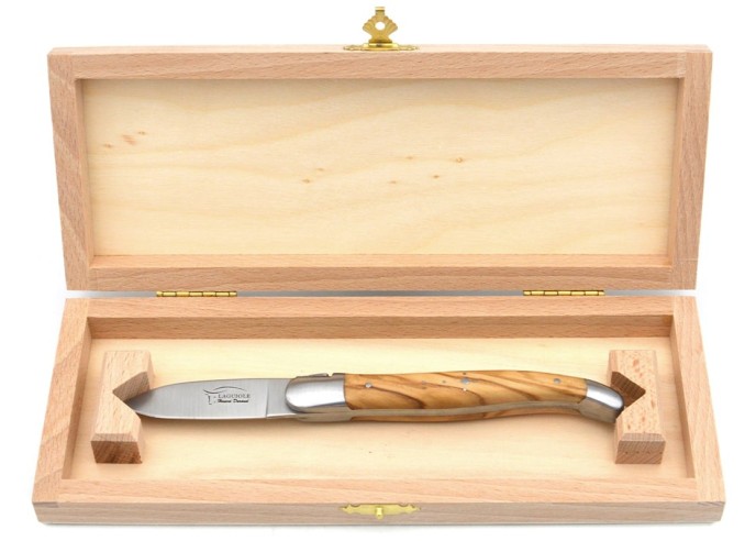 Couteaux à huîtres Laguiole, mitres inox mat, manche bois d'olivier