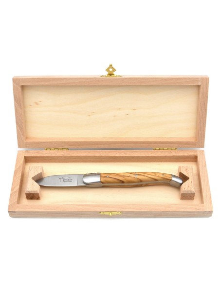 Couteaux à huîtres Laguiole, mitres inox mat, manche bois d'olivier