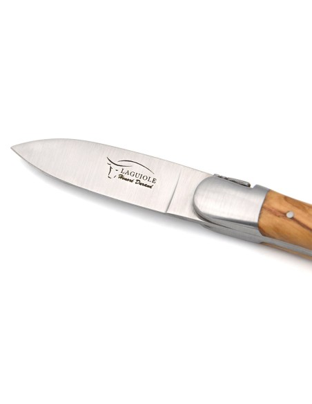 Laguiole Austernmesser, Heftbacken aus mattem Edelstahl, Griff aus Olivenholz