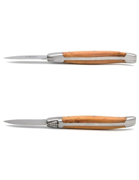Laguiole Austernmesser, Heftbacken aus mattem Edelstahl, Griff aus genévrier cade