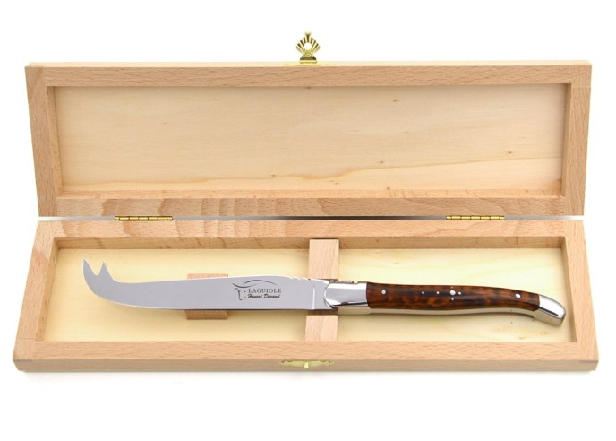 Couteau à fromage avec mitres inox brillant et manche bois d'amourette
