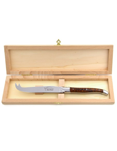 Laguiole Käsemesser, Heftbacken aus glänzendem Edelstahl, breiterer Griff aus Schlangenholz