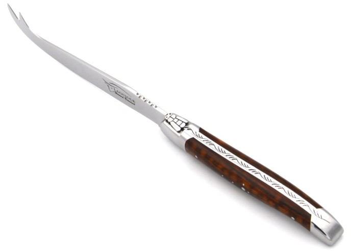 Laguiole Käsemesser, Heftbacken aus glänzendem Edelstahl, breiterer Griff aus Schlangenholz