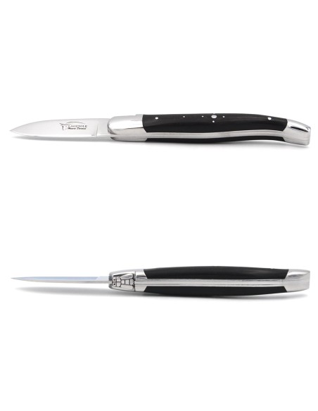 Couteaux à huîtres Laguiole, mitres inox brillant, manche bois d'ébène