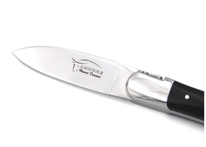 Laguiole Austernmesser, Heftbacken aus glanzendem Edelstahl, Griff aus Ebenholz