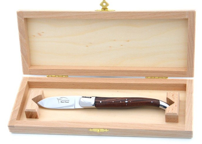 Laguiole Austernmesser, Heftbacken aus glanzendem Edelstahl, Griff aus Veilchenholz