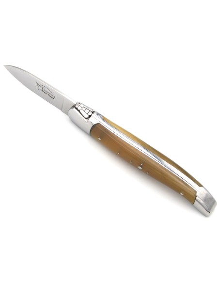 Laguiole Austernmesser, Heftbacken aus glanzendem Edelstahl, Griff aus Hornspitze