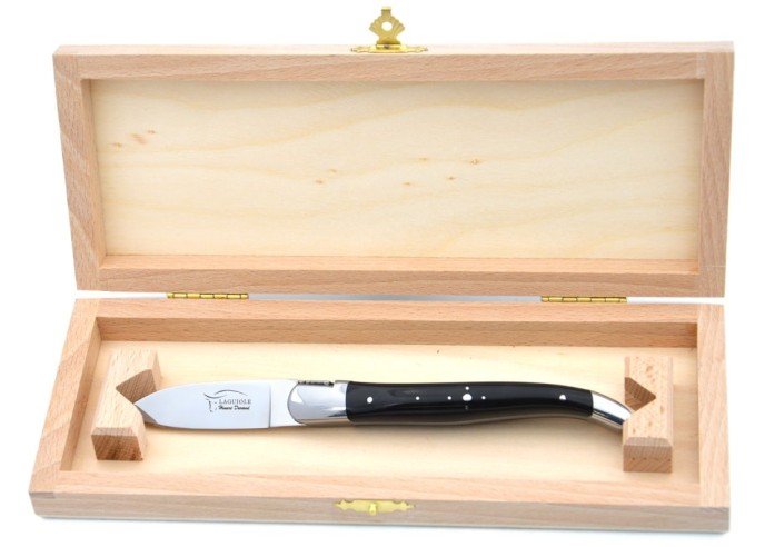 Laguiole Austernmesser, Heftbacken aus glanzendem Edelstahl, Griff aus Hornspitze (dunkel)