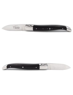 Couteau à huîtres de Laguiole, manche en pointe de corne (foncée), finition inox brillant