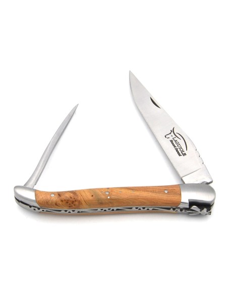 Laguiole pliant 12cm, manche genévrier cade, lame et poinçon