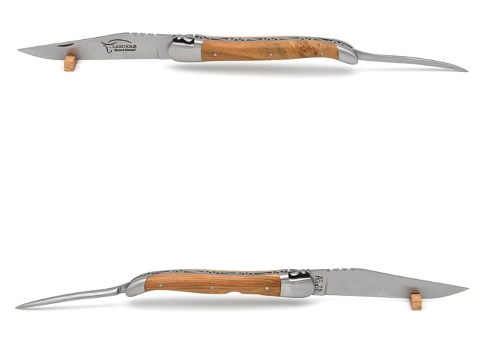 Laguiole pocket knife, 12 cm, forged bee, blade and awl, juniper handle with matt bolsters
