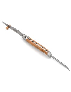 Laguiole Klappmesser, 12cm, Klinge und Dorn, Heftbacken aus mattem Edelstahl, Griff aus Wacholderholz 2