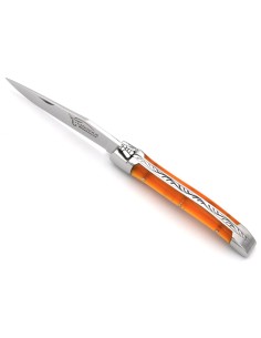 Laguiole pliant 10 cm, manche en acrylique nacré orange 2