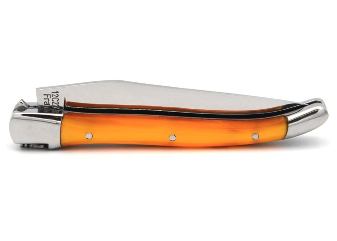 Laguiole pliant 10 cm, manche en acrylique nacré orange