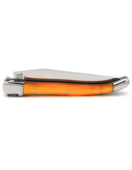 Laguiole pocket knife, 10 cm, welded bee, pearly orange acrylic handle with shiny bolsters