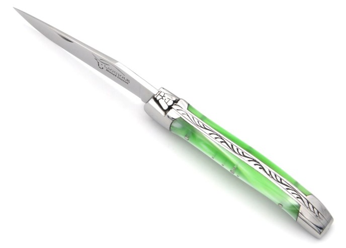 Laguiole Klappmesser, 10cm, Griff aus Acryl, Perlmutt grun