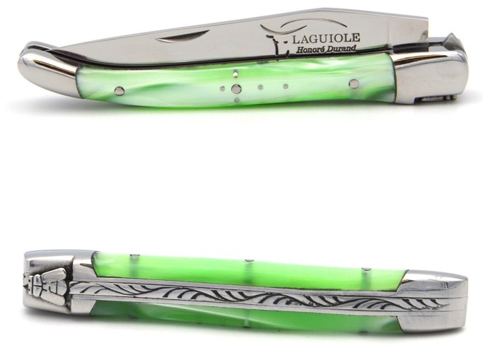Laguiole pliant 10 cm, manche en acrylique nacré vert