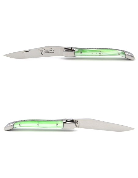 Laguiole Klappmesser, 10cm, Griff aus Acryl, Perlmutt grun