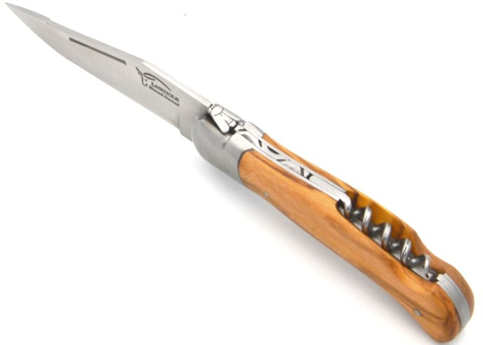Laguiole de chasse, manche 12 cm en olivier avec mitre inox