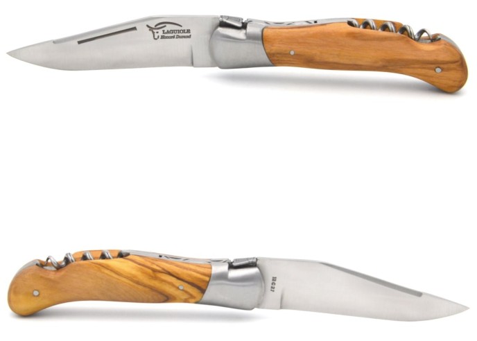 Laguiole de chasse, manche 12 cm en olivier avec mitre inox