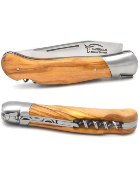 Laguiole de chasse, manche 12 cm en olivier avec mitre inox