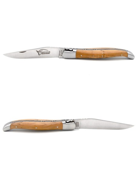 Laguiole 12cm, Heftbacken aus glänzendem Edelstahl, breiterer Griff aus Wacholderholz