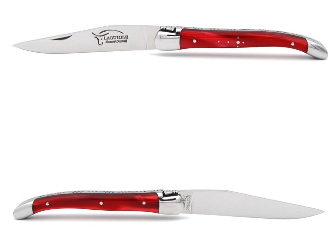 Laguiole pocket knife, 11 cm, welded bee,  red acrylic handle with shiny bolsters