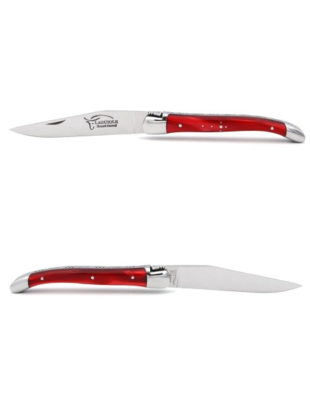 Laguiole Klappmesser, 11cm, Geschweißte Biene, Heftbacken aus glänzendem Edelstahl, Griff aus Acryl - rot