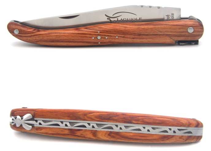 Laguiole pliant 12 cm, plein manche en bois de rose avec finition mat
