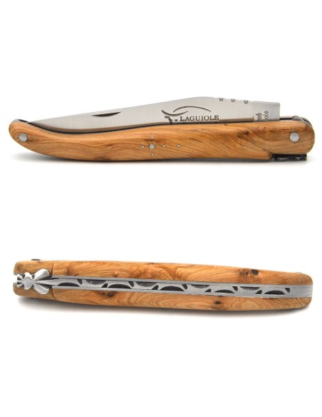 Laguiole pliant 12 cm, plein manche en bois de genévrier avec finition mat