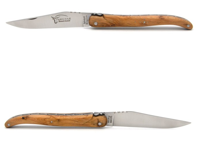 Laguiole pocket knife, 12 cm, forged bee, juniper wood full handle with matt finish