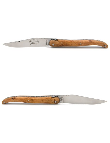 Laguiole pocket knife, 12 cm, forged bee, juniper wood full handle with matt finish