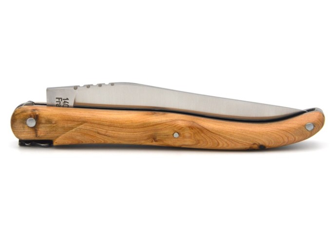 Laguiole Klappmesser, 12cm, Geschmiedete Biene, Voller Griff aus Wacholderholz, Mattem Oberfläche