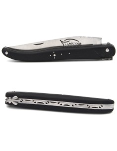 Laguiole pliant 12 cm, abeille forgée, lame carbone, plein manche en ébène avec finition inox mat