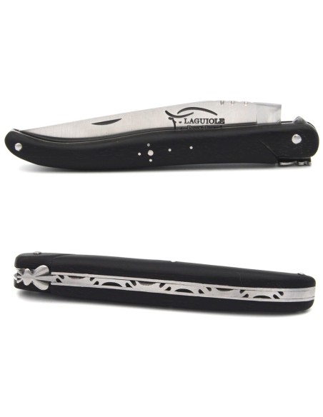 Laguiole pocket knife, 12 cm, carbon blade, ebony wood full handle with matt finish