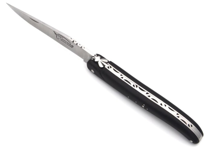 Laguiole Klappmesser, 12cm, Carbonstahl Klinge, Voller Griff aus Ebenholz, Mattem Oberfläche