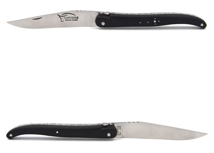 Laguiole Klappmesser, 12cm, Carbonstahl Klinge, Voller Griff aus Ebenholz, Mattem Oberfläche