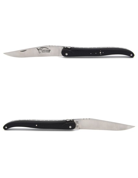 Laguiole pliant 12 cm, abeille forgée, lame carbone, plein manche en ébène avec finition inox mat