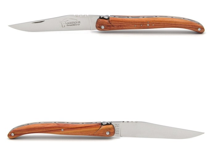 Laguiole pliant, 11cm, abeille forgée, plein manche, bois de rose