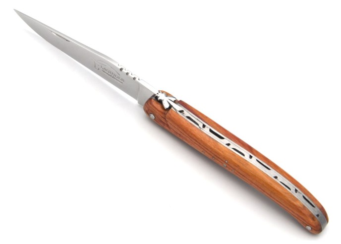 Laguiole Klappmesser, 11cm, Geschmiedete Biene, Voller Griff aus Rosenholz