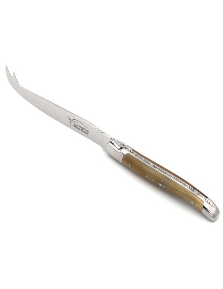 Couteau à fromage de Laguiole. Finition inox brillant et manche galbé en pointe de corne (claire)