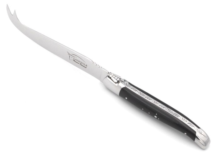 Laguiole Käsemesser, Heftbacken aus glänzendem Edelstahl, breiterer Griff aus Griff aus Hornspitze (hell)