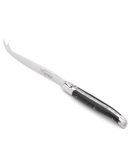 Laguiole Käsemesser, Heftbacken aus glänzendem Edelstahl, breiterer Griff aus Griff aus Hornspitze (hell)