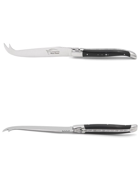 Laguiole Käsemesser, Heftbacken aus glänzendem Edelstahl, breiterer Griff aus Griff aus Hornspitze (hell)