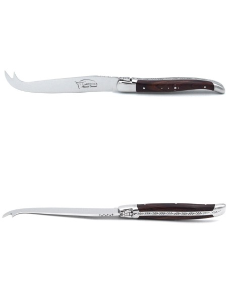 Laguiole Käsemesser, Heftbacken aus glänzendem Edelstahl, breiterer Griff aus  Veilchenholz